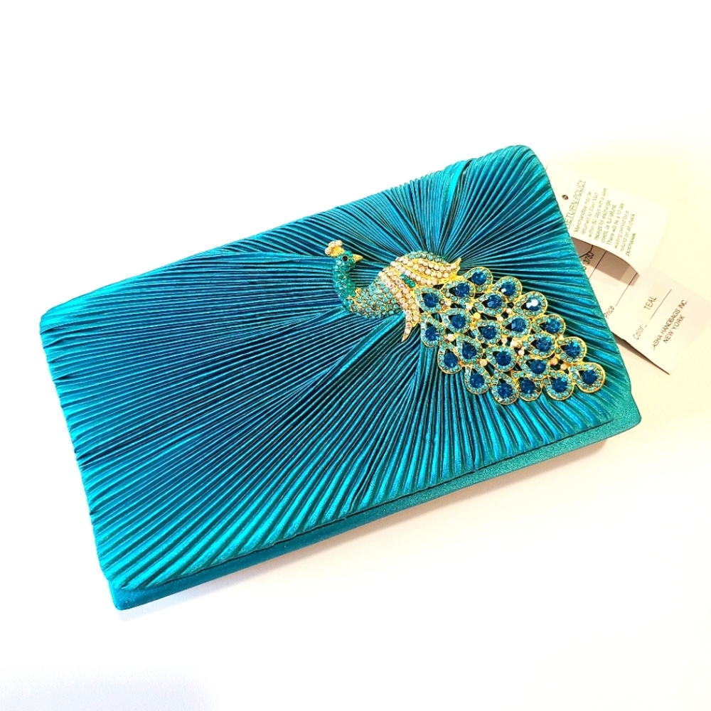SASHA Teal Blue Pleated Peacock Convertible Purse